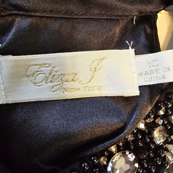 Eliza J Cocktail Dress 10 Black Chiffon Embellished Neck Elegant Feminine Event - Picture 9 of 16
